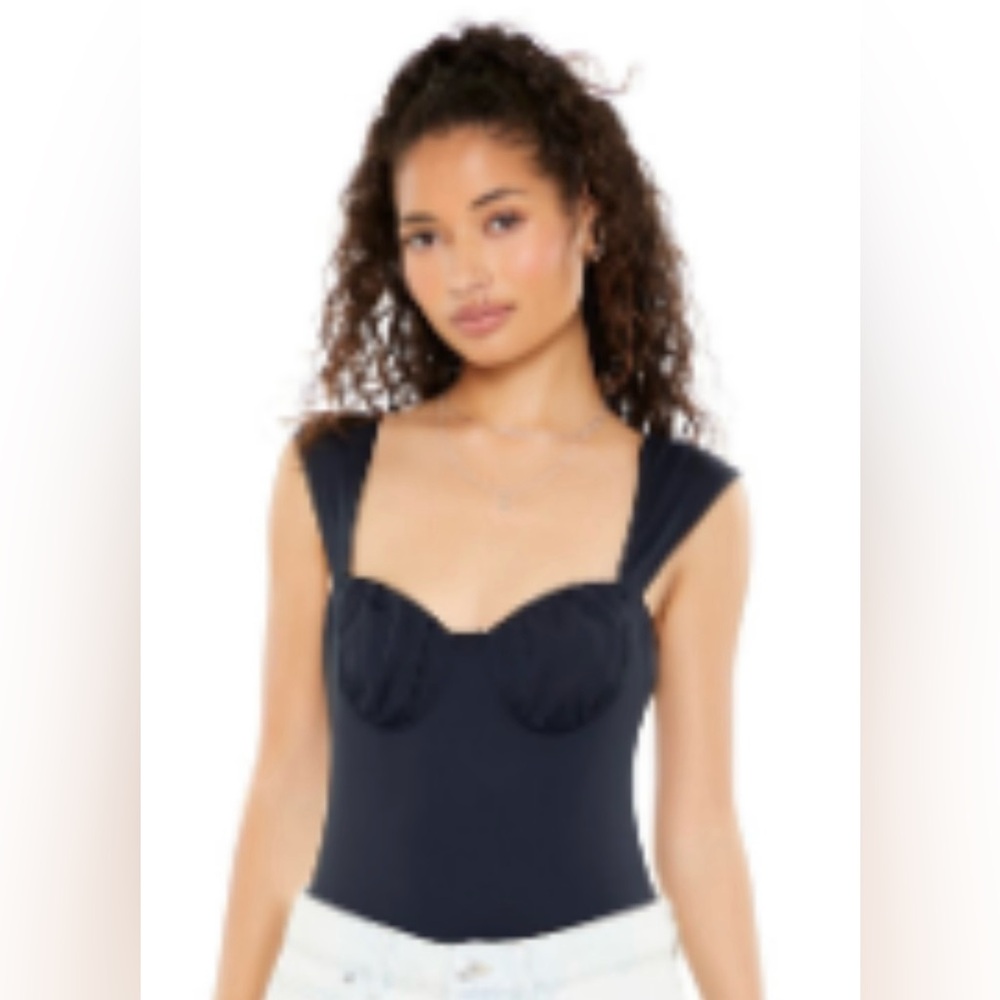 Forever 21 Ruched Sweetheart Bodysuit Black NWT